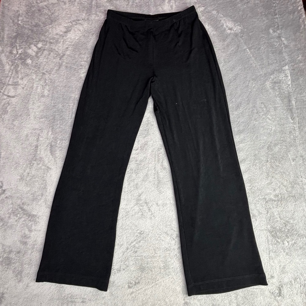Chicos Travelers Pant Women medium Short Black Slinky Knit Straight Leg